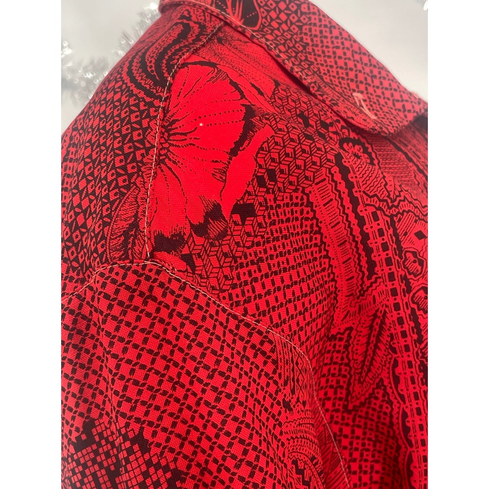 Vintage 80s 90s 100% Wool Red Black Floral Paisley Shirt Blouse 6 OVALROOM USA - Picture 8 of 10